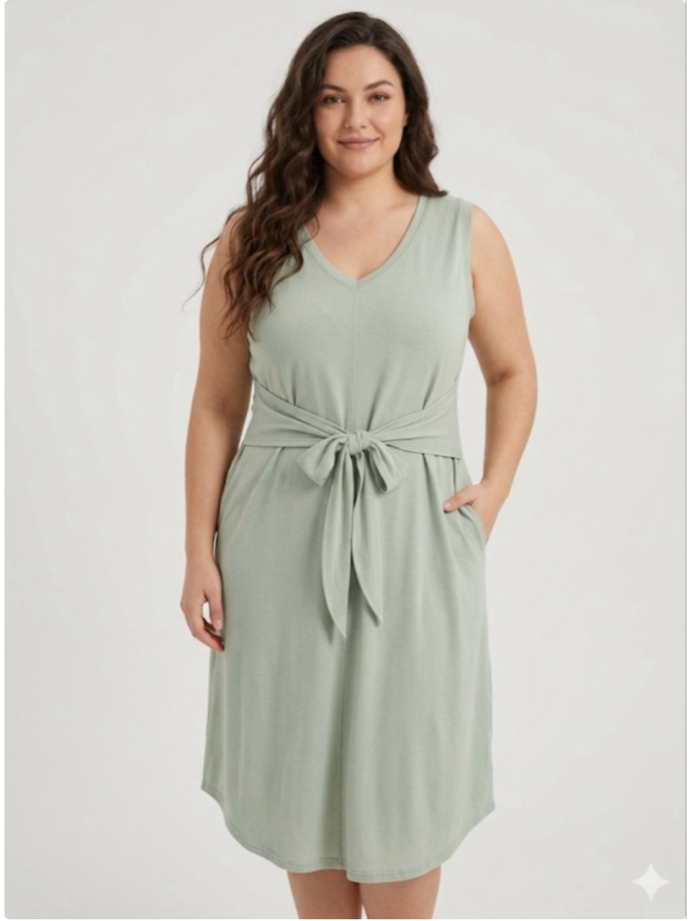 Curlbiuty Light Green Sleeveless Tie-Waist Dress 2XL